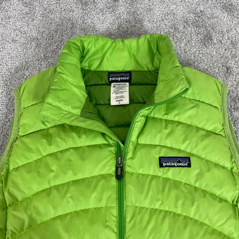 Patagonia Down Puffer Vest Womens Large Lime Green Full Zip Down Sweater Vest - Picture 2 of 13